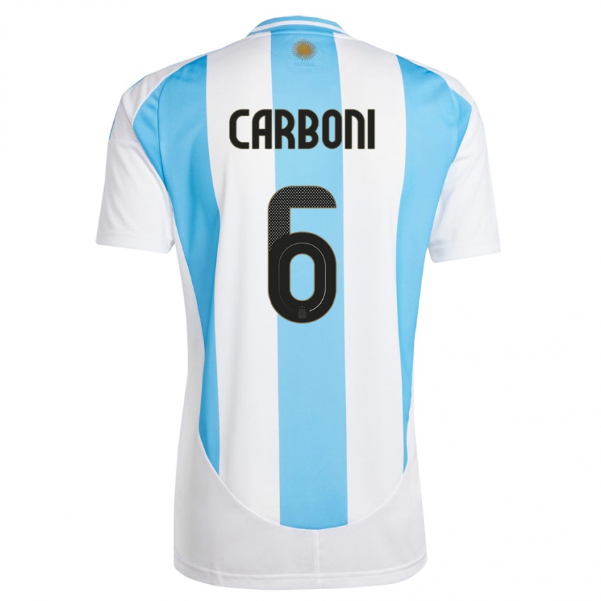 Niño Fútbol Camiseta Argentina Franco Carboni #6 Blanco Azul 1ª Equipación 24-26 México