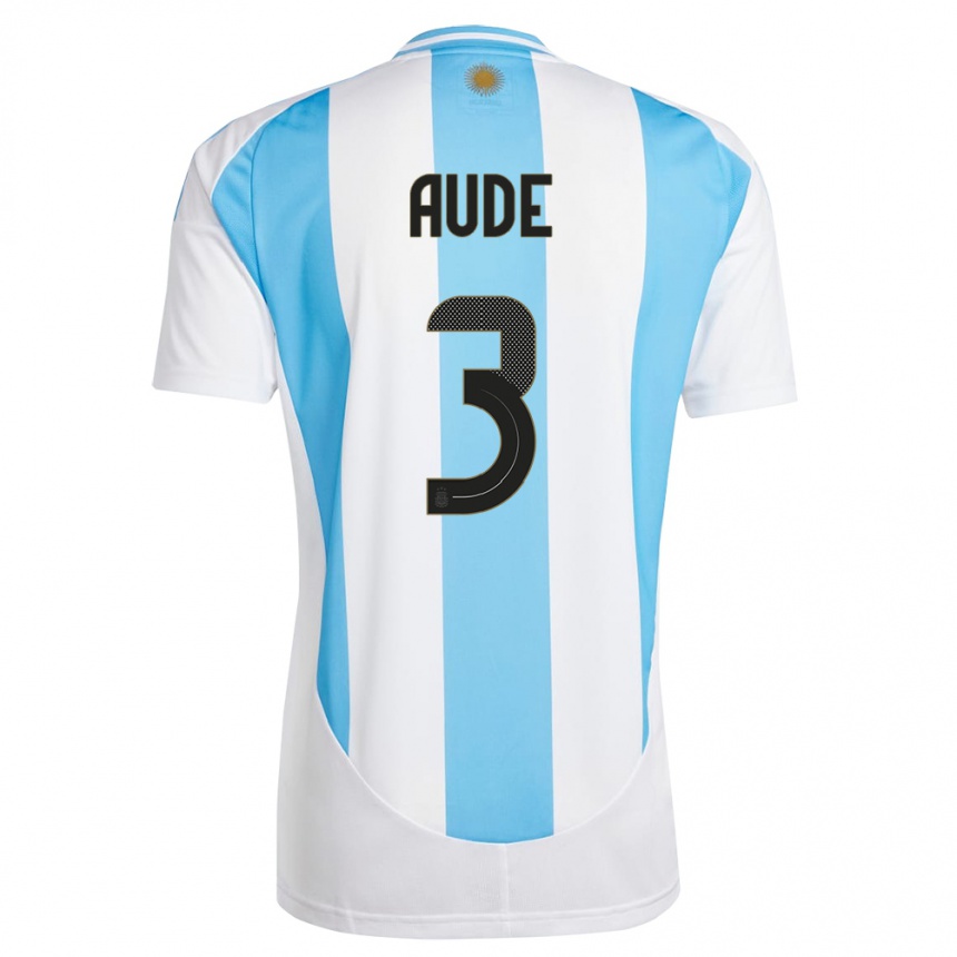 Niño Fútbol Camiseta Argentina Julian Aude #3 Blanco Azul 1ª Equipación 24-26 México