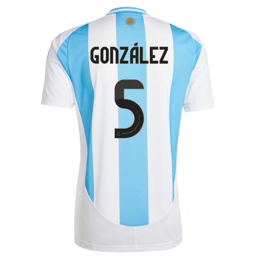 Niño Fútbol Camiseta Argentina Maximiliano Gonzalez #5 Blanco Azul 1ª Equipación 24-26 México