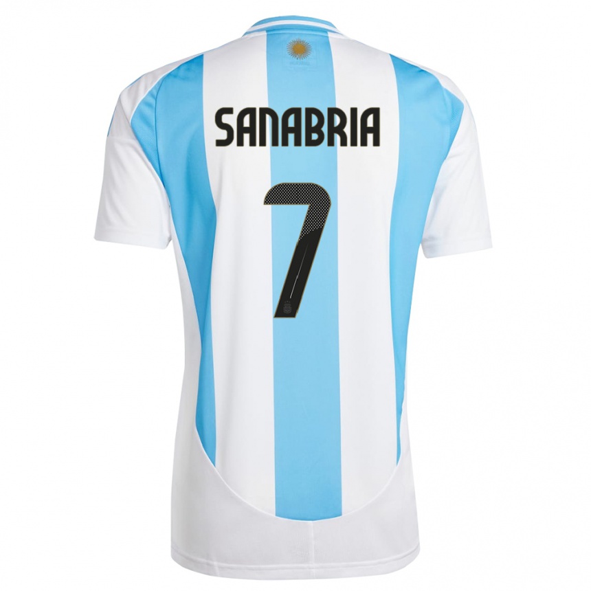 Niño Fútbol Camiseta Argentina Mateo Sanabria #7 Blanco Azul 1ª Equipación 24-26 México