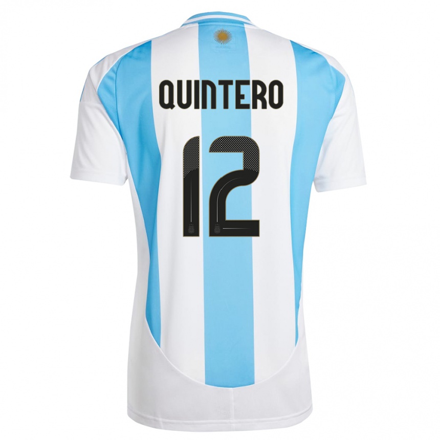 Niño Fútbol Camiseta Argentina Valentino Quintero #12 Blanco Azul 1ª Equipación 24-26 México