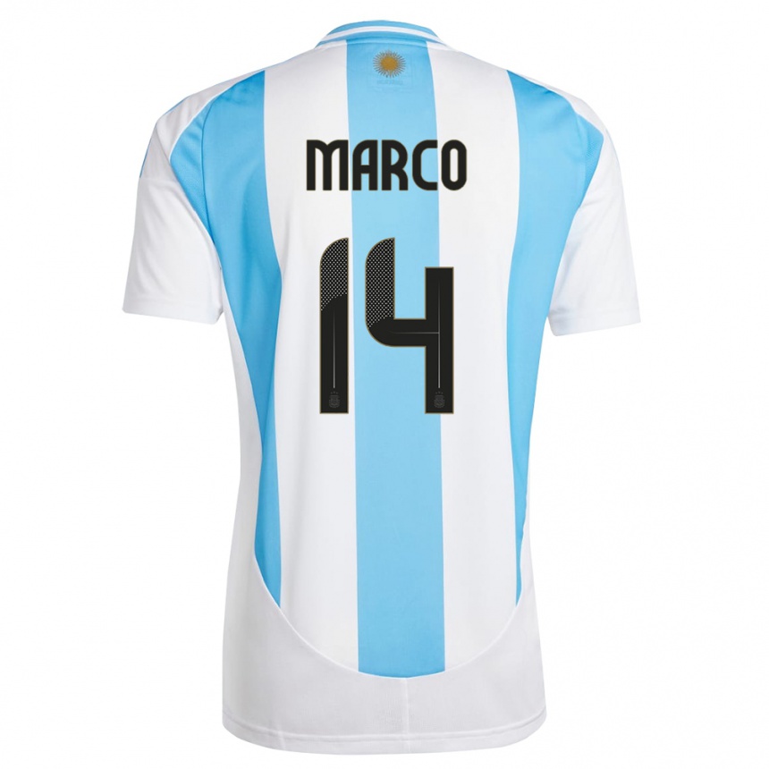 Niño Fútbol Camiseta Argentina Francisco Marco #14 Blanco Azul 1ª Equipación 24-26 México