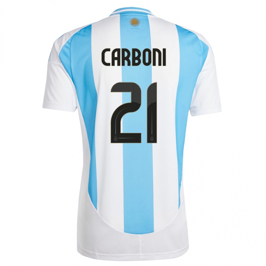 Niño Fútbol Camiseta Argentina Valentin Carboni #21 Blanco Azul 1ª Equipación 24-26 México