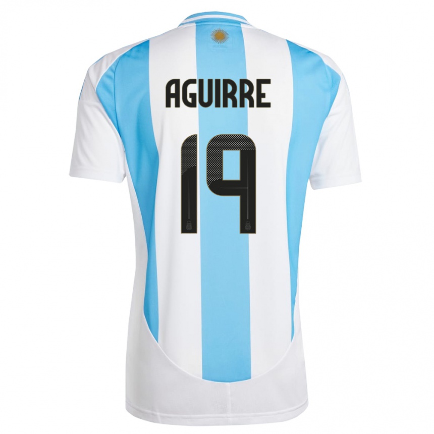 Niño Fútbol Camiseta Argentina Brian Aguirre #19 Blanco Azul 1ª Equipación 24-26 México