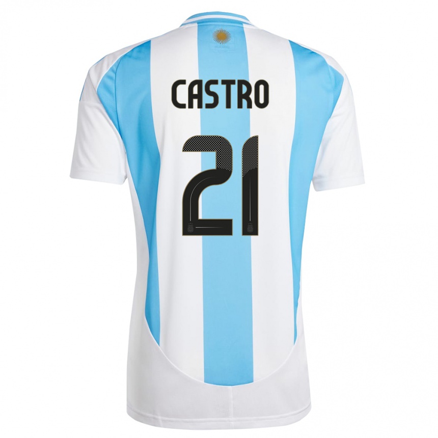 Niño Fútbol Camiseta Argentina Santiago Castro #21 Blanco Azul 1ª Equipación 24-26 México