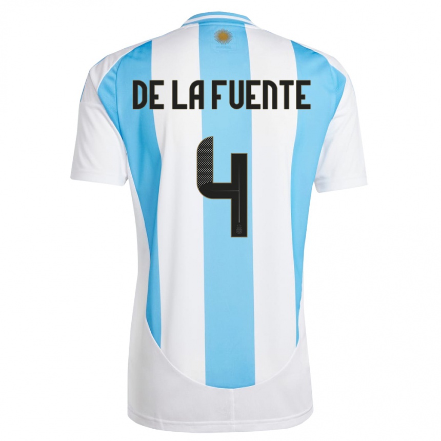 Niño Fútbol Camiseta Argentina Hernan De La Fuente #4 Blanco Azul 1ª Equipación 24-26 México