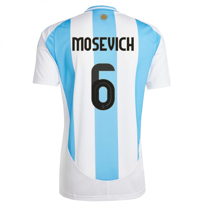 Niño Fútbol Camiseta Argentina Leonel Mosevich #6 Blanco Azul 1ª Equipación 24-26 México