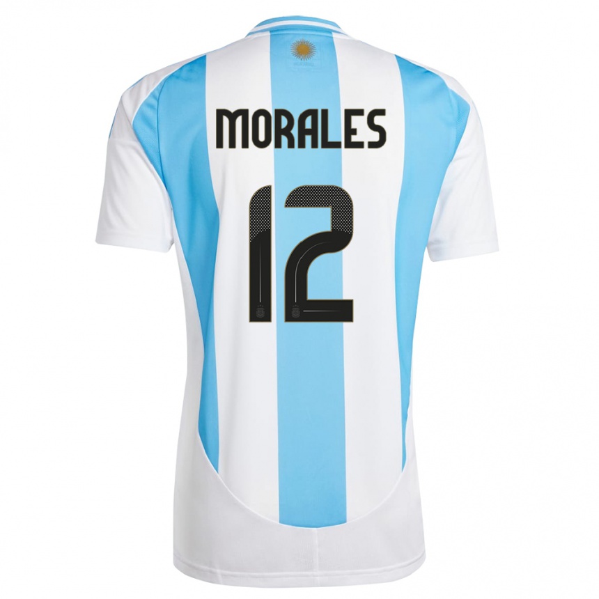 Niño Fútbol Camiseta Argentina Lautaro Morales #12 Blanco Azul 1ª Equipación 24-26 México