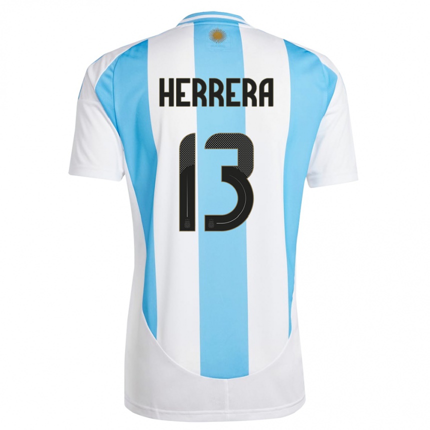 Niño Fútbol Camiseta Argentina Marcelo Herrera #13 Blanco Azul 1ª Equipación 24-26 México