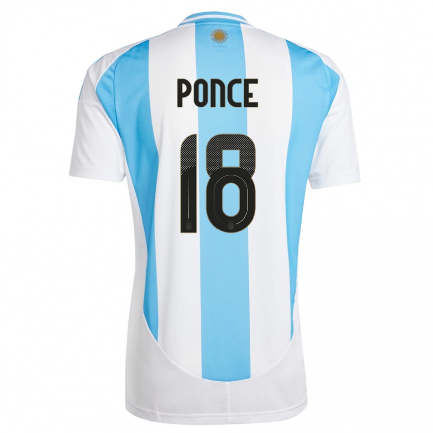 Niño Fútbol Camiseta Argentina Ezequiel Ponce #18 Blanco Azul 1ª Equipación 24-26 México