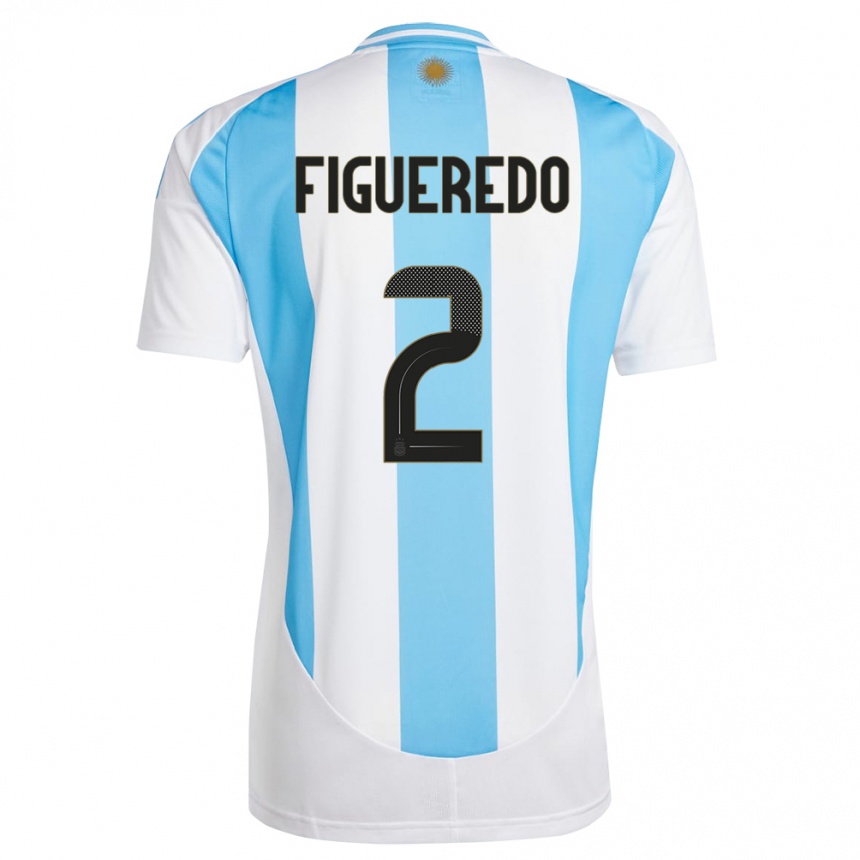 Niño Fútbol Camiseta Argentina Leandro Figueredo #2 Blanco Azul 1ª Equipación 24-26 México