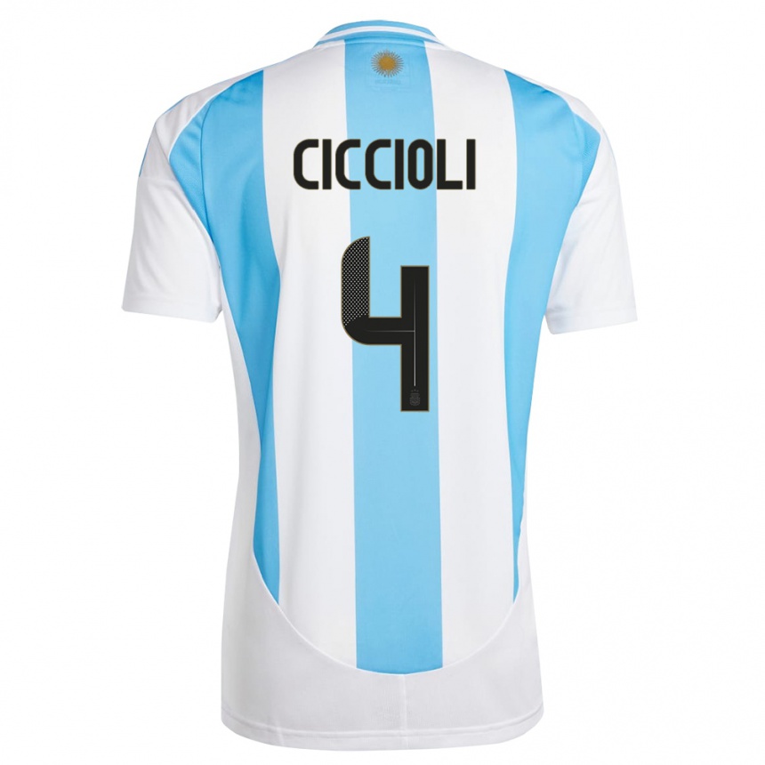 Niño Fútbol Camiseta Argentina Ulises Ciccioli #4 Blanco Azul 1ª Equipación 24-26 México