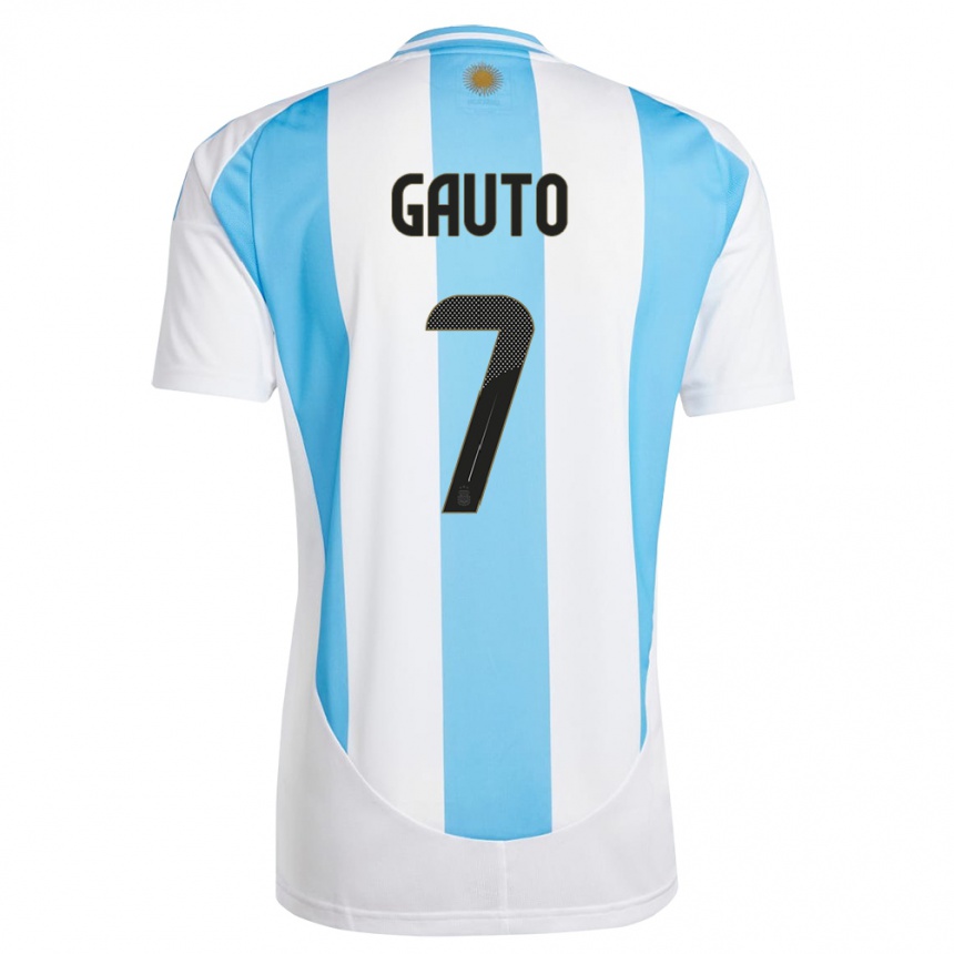 Niño Fútbol Camiseta Argentina Juan Gauto #7 Blanco Azul 1ª Equipación 24-26 México