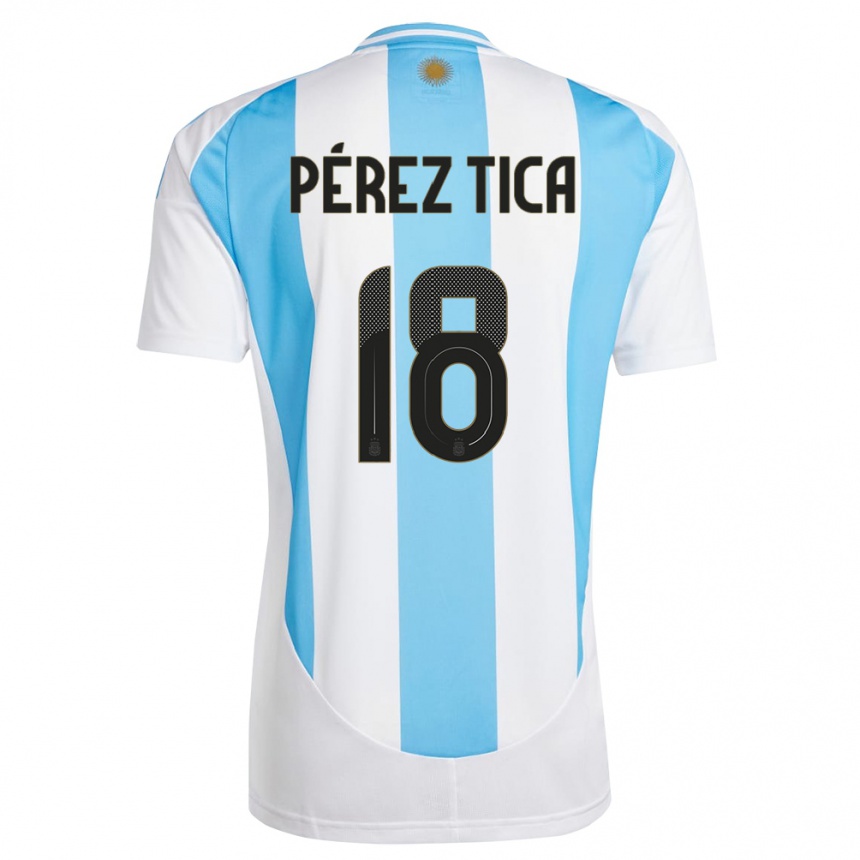 Niño Fútbol Camiseta Argentina Jeremias Perez Tica #18 Blanco Azul 1ª Equipación 24-26 México