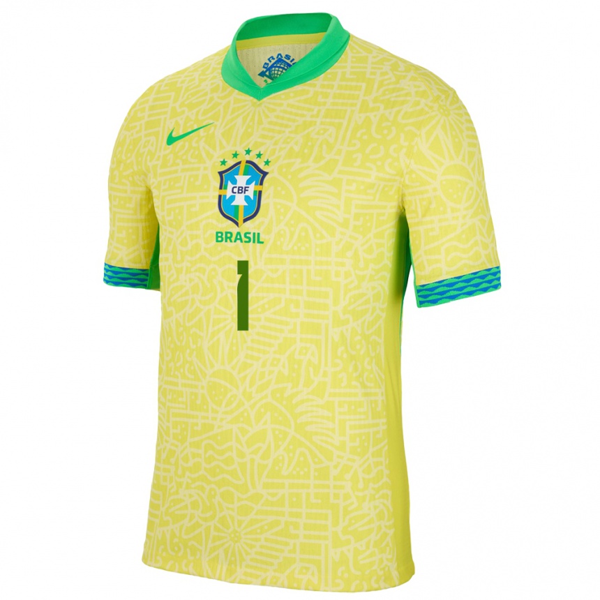 Niño Fútbol Camiseta Brasil Alisson #1 Amarillo 1ª Equipación 24-26 México