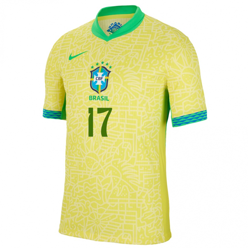 Niño Fútbol Camiseta Brasil Lucas Beraldo #17 Amarillo 1ª Equipación 24-26 México