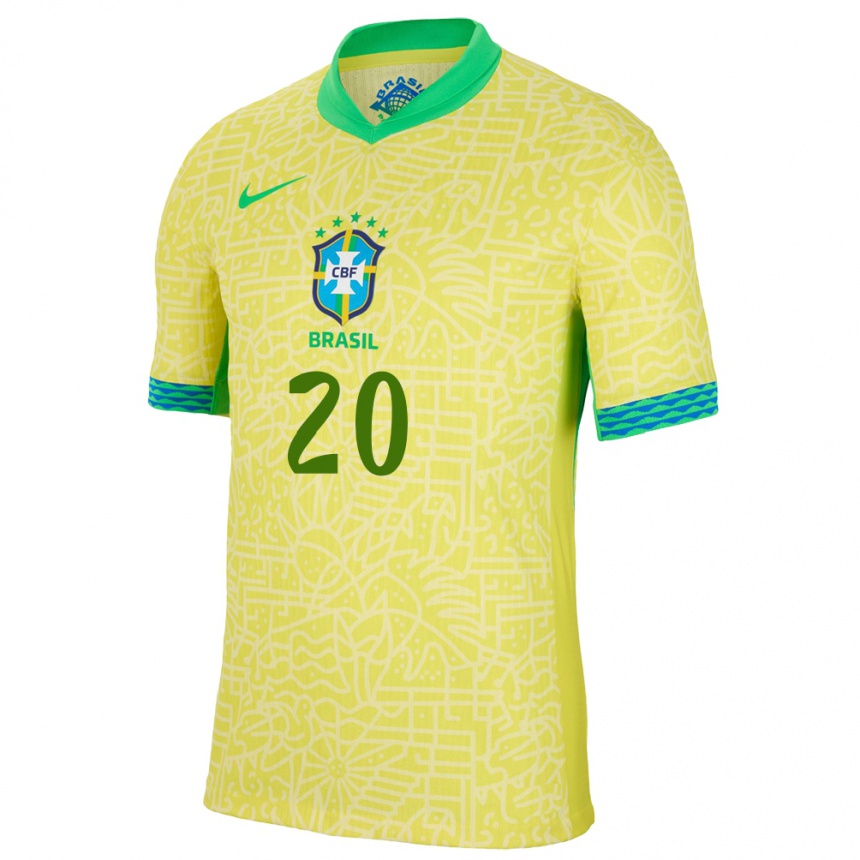 Niño Fútbol Camiseta Brasil Vinicius Junior #20 Amarillo 1ª Equipación 24-26 México