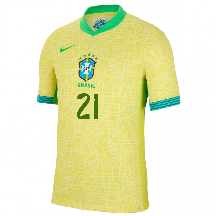 Niño Fútbol Camiseta Brasil Vitor Roque #21 Amarillo 1ª Equipación 24-26 México