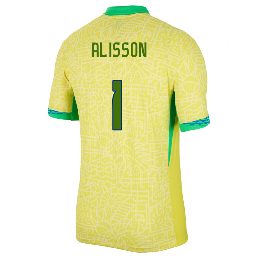 Niño Fútbol Camiseta Brasil Alisson #1 Amarillo 1ª Equipación 24-26 México