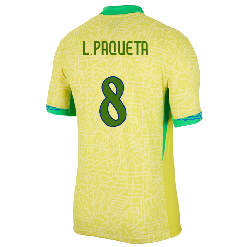 Niño Fútbol Camiseta Brasil Lucas Paqueta #8 Amarillo 1ª Equipación 24-26 México