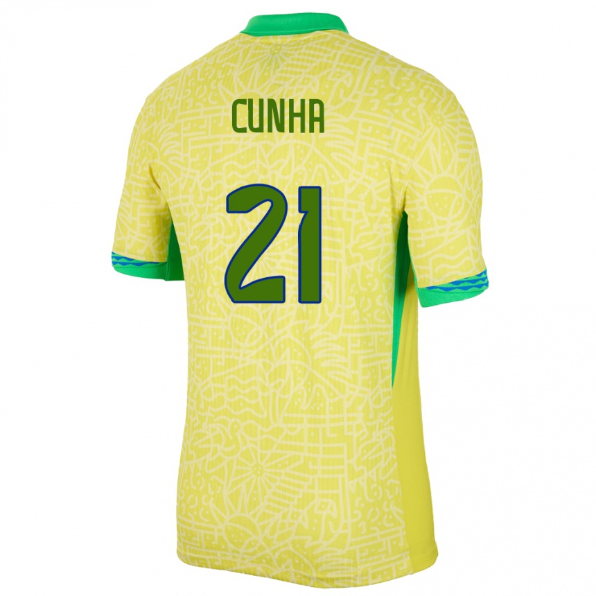 Niño Fútbol Camiseta Brasil Matheus Cunha #21 Amarillo 1ª Equipación 24-26 México