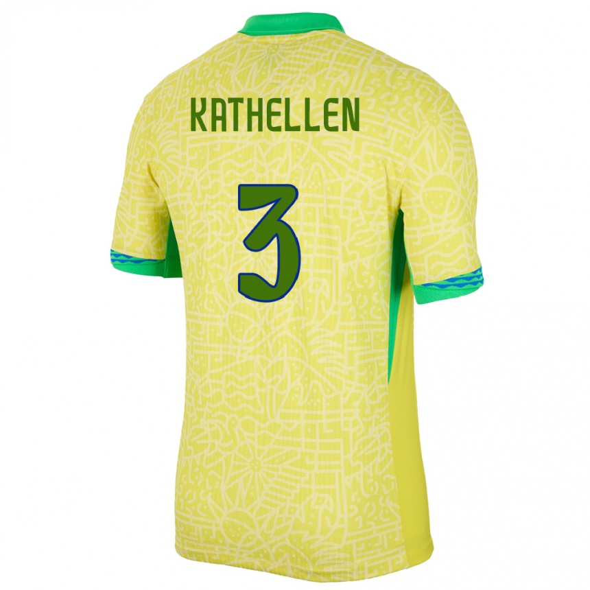 Niño Fútbol Camiseta Brasil Kathellen #3 Amarillo 1ª Equipación 24-26 México