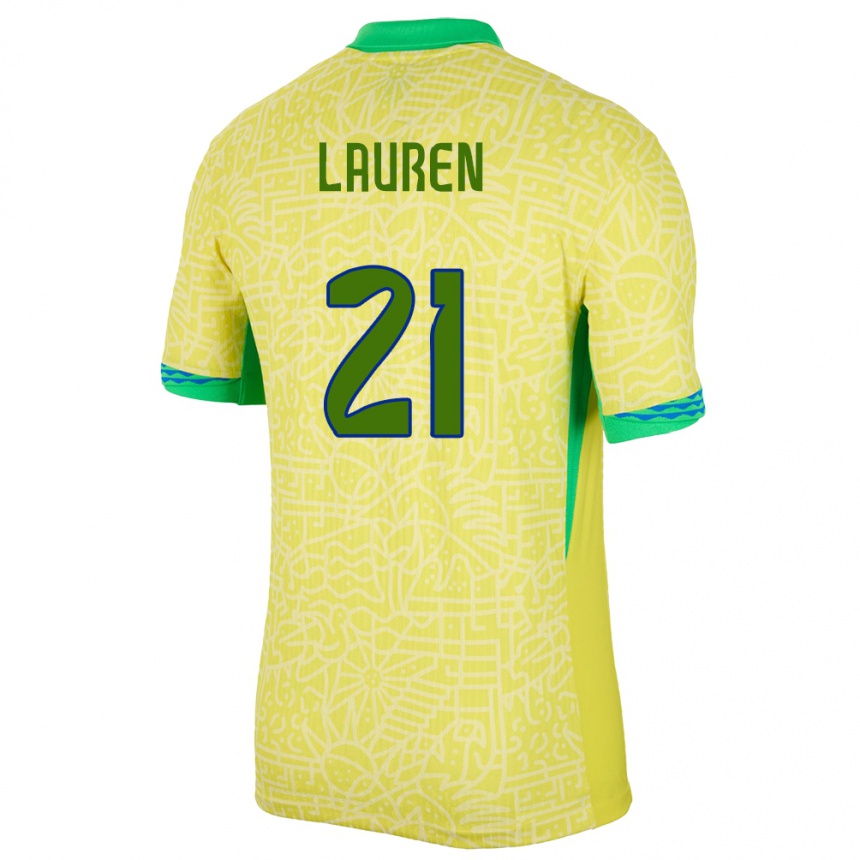 Niño Fútbol Camiseta Brasil Lauren Costa #21 Amarillo 1ª Equipación 24-26 México