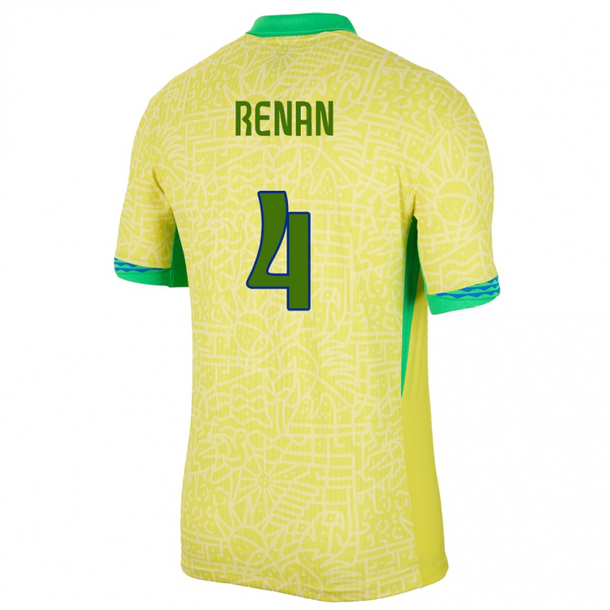 Niño Fútbol Camiseta Brasil Robert Renan #4 Amarillo 1ª Equipación 24-26 México