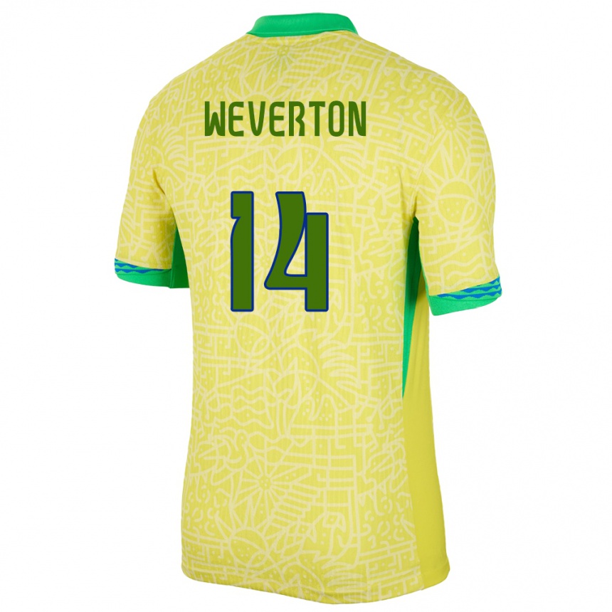 Niño Fútbol Camiseta Brasil Weverton #14 Amarillo 1ª Equipación 24-26 México