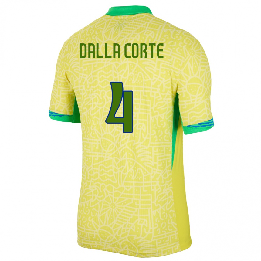 Niño Fútbol Camiseta Brasil Joao Dalla Corte #4 Amarillo 1ª Equipación 24-26 México