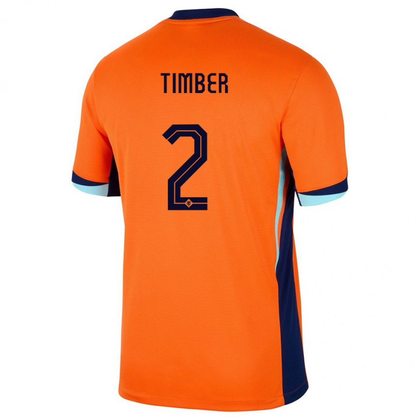 Niño Fútbol Camiseta Países Bajos Jurrien Timber #2 Naranja 1ª Equipación 24-26 México