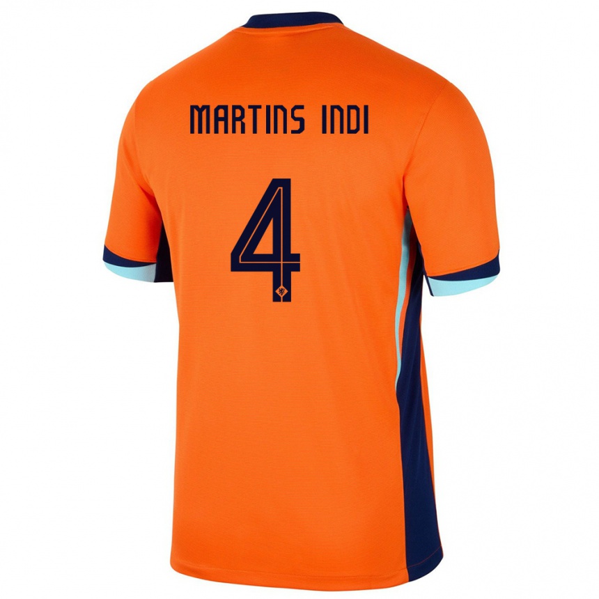 Niño Fútbol Camiseta Países Bajos Bruno Martins Indi #4 Naranja 1ª Equipación 24-26 México