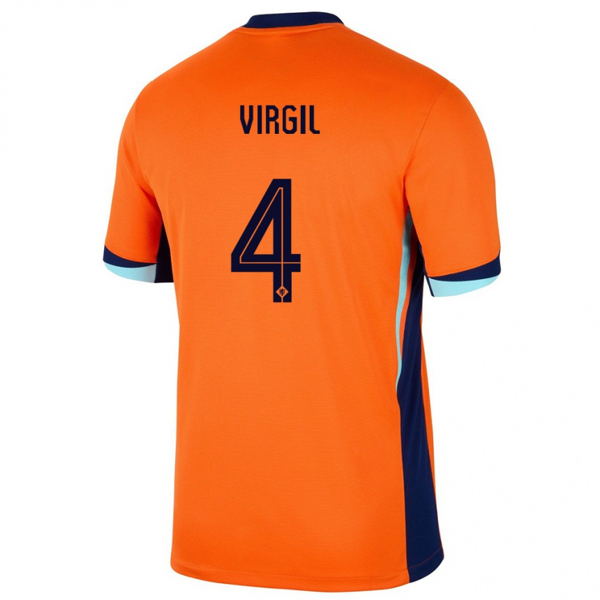 Niño Fútbol Camiseta Países Bajos Virgil Van Dijk #4 Naranja 1ª Equipación 24-26 México