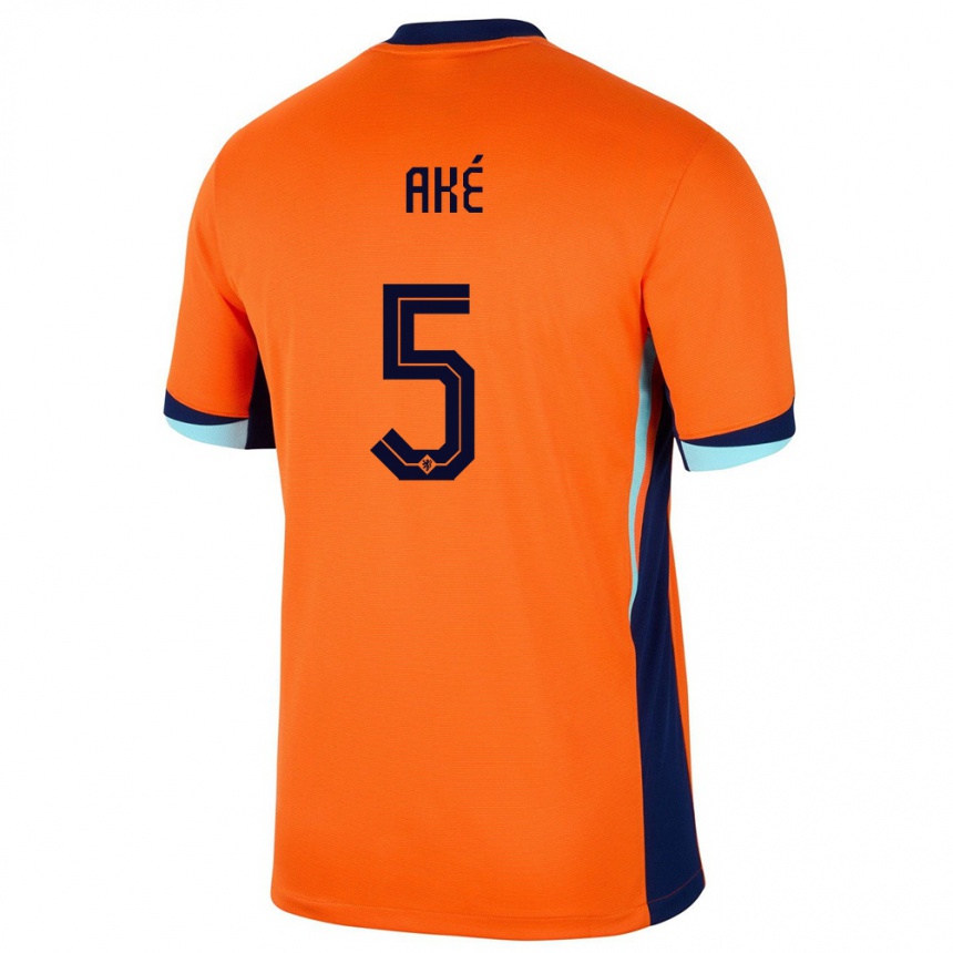 Niño Fútbol Camiseta Países Bajos Nathan Ake #5 Naranja 1ª Equipación 24-26 México