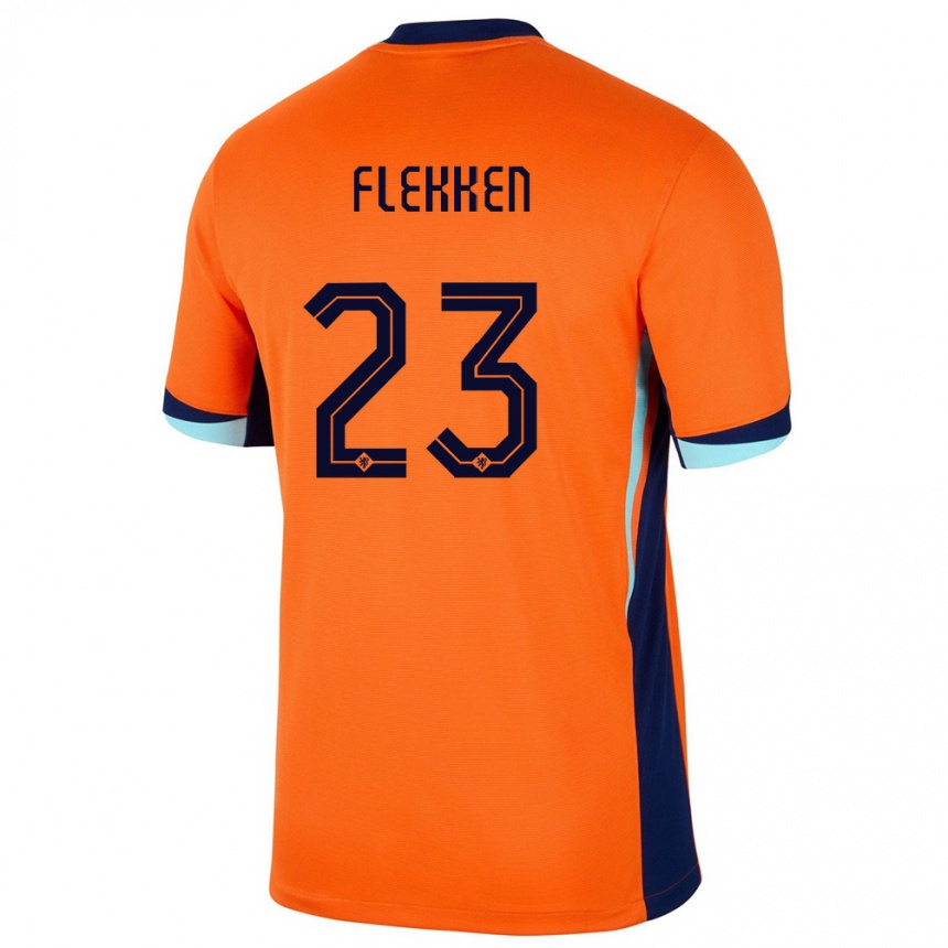 Niño Fútbol Camiseta Países Bajos Mark Flekken #23 Naranja 1ª Equipación 24-26 México