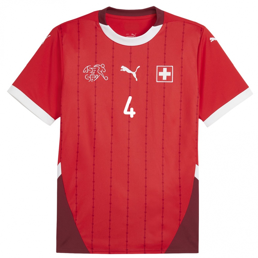 Niño Fútbol Camiseta Suiza Pascal Hammer #4 Rojo 1ª Equipación 24-26 México