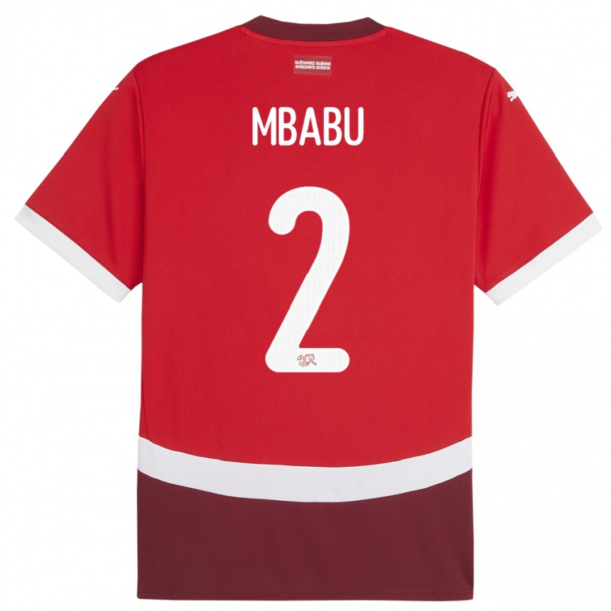 Niño Fútbol Camiseta Suiza Kevin Mbabu #2 Rojo 1ª Equipación 24-26 México