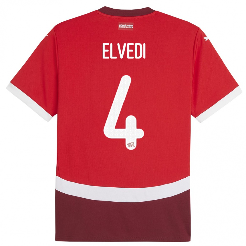 Niño Fútbol Camiseta Suiza Nico Elvedi #4 Rojo 1ª Equipación 24-26 México