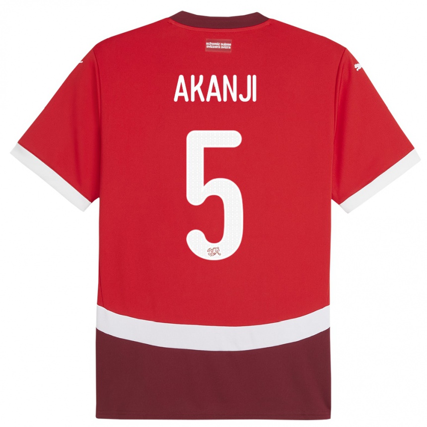 Niño Fútbol Camiseta Suiza Manuel Akanji #5 Rojo 1ª Equipación 24-26 México