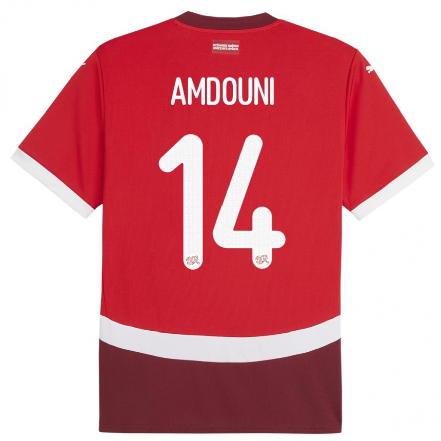 Niño Fútbol Camiseta Suiza Mohamed Zeki Amdouni #14 Rojo 1ª Equipación 24-26 México