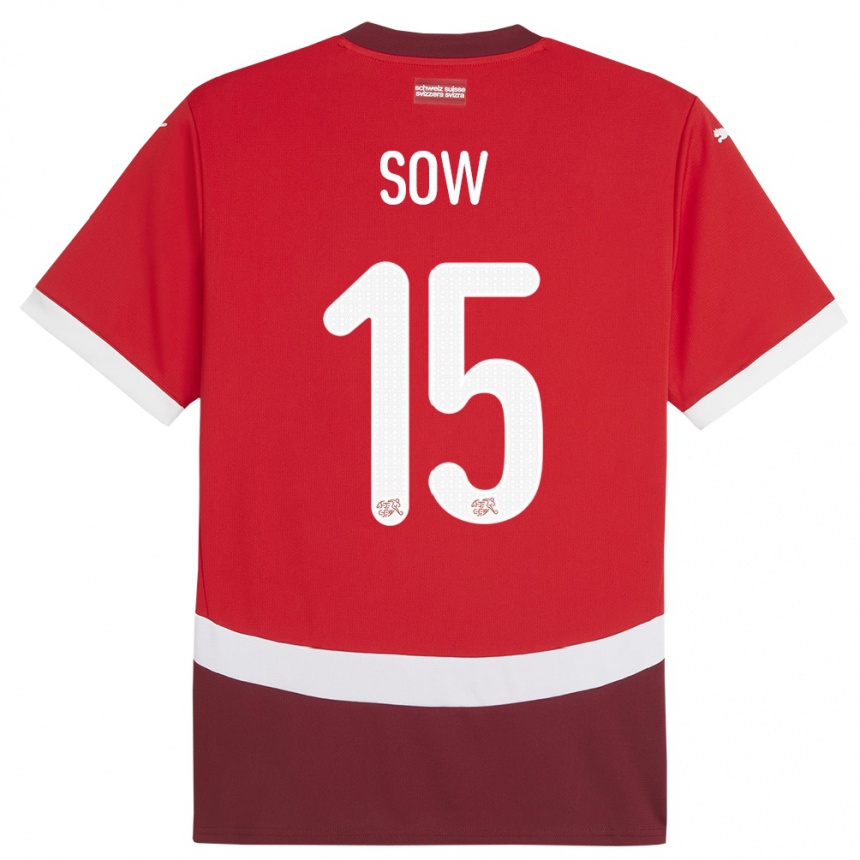 Niño Fútbol Camiseta Suiza Djibril Sow #15 Rojo 1ª Equipación 24-26 México