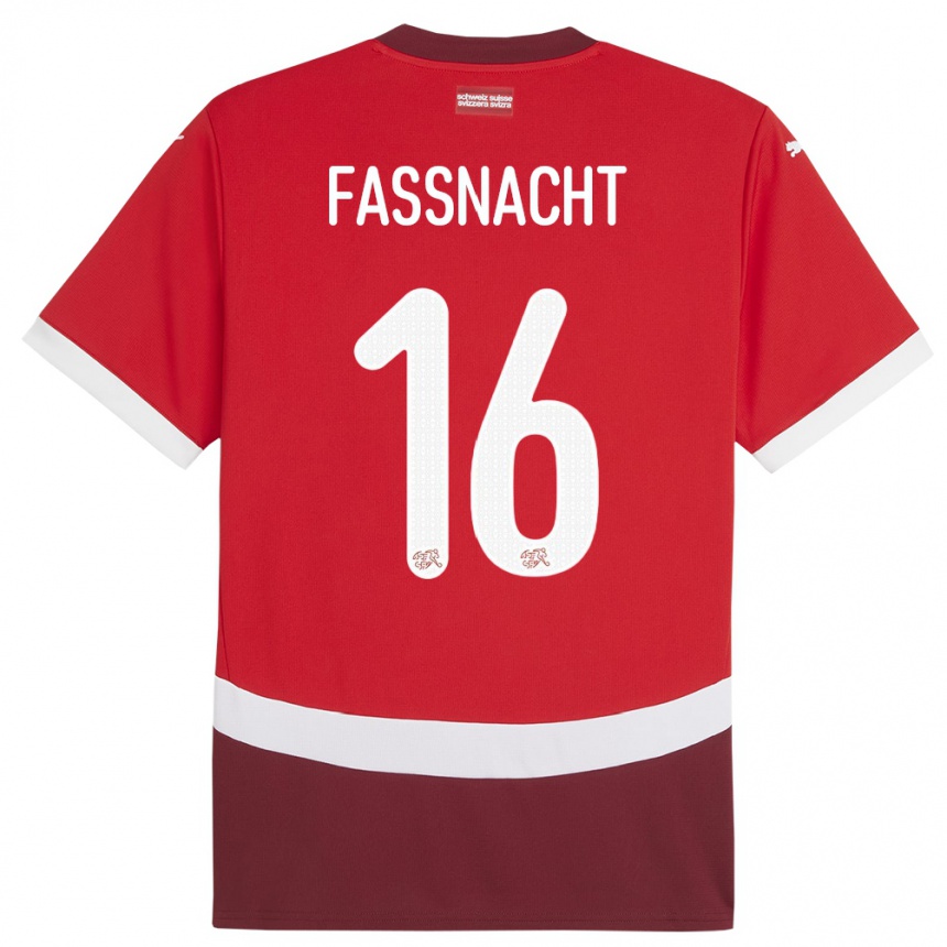 Niño Fútbol Camiseta Suiza Christian Fassnacht #16 Rojo 1ª Equipación 24-26 México