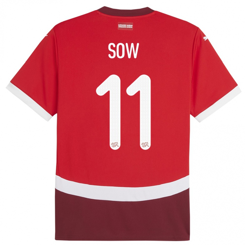 Niño Fútbol Camiseta Suiza Coumba Sow #11 Rojo 1ª Equipación 24-26 México