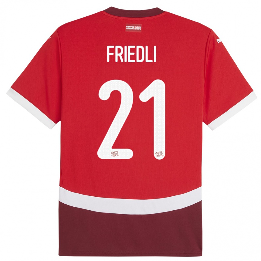 Niño Fútbol Camiseta Suiza Seraina Friedli #21 Rojo 1ª Equipación 24-26 México