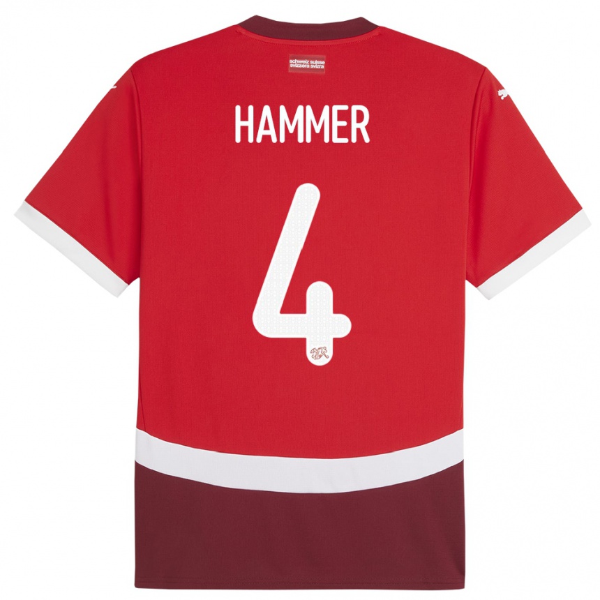 Niño Fútbol Camiseta Suiza Pascal Hammer #4 Rojo 1ª Equipación 24-26 México