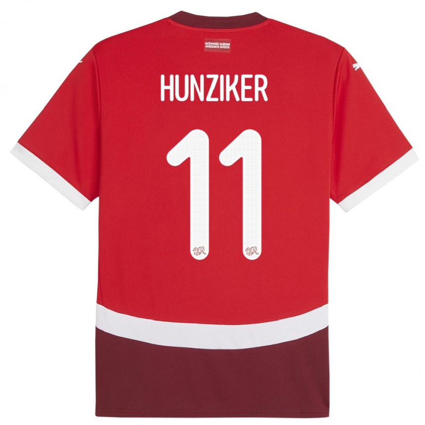 Niño Fútbol Camiseta Suiza Andrin Hunziker #11 Rojo 1ª Equipación 24-26 México