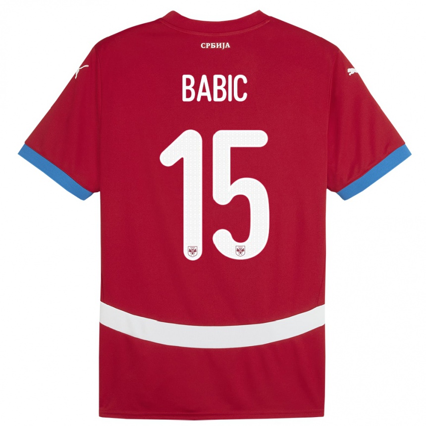 Niño Fútbol Camiseta Serbia Srdjan Babic #15 Rojo 1ª Equipación 24-26 México