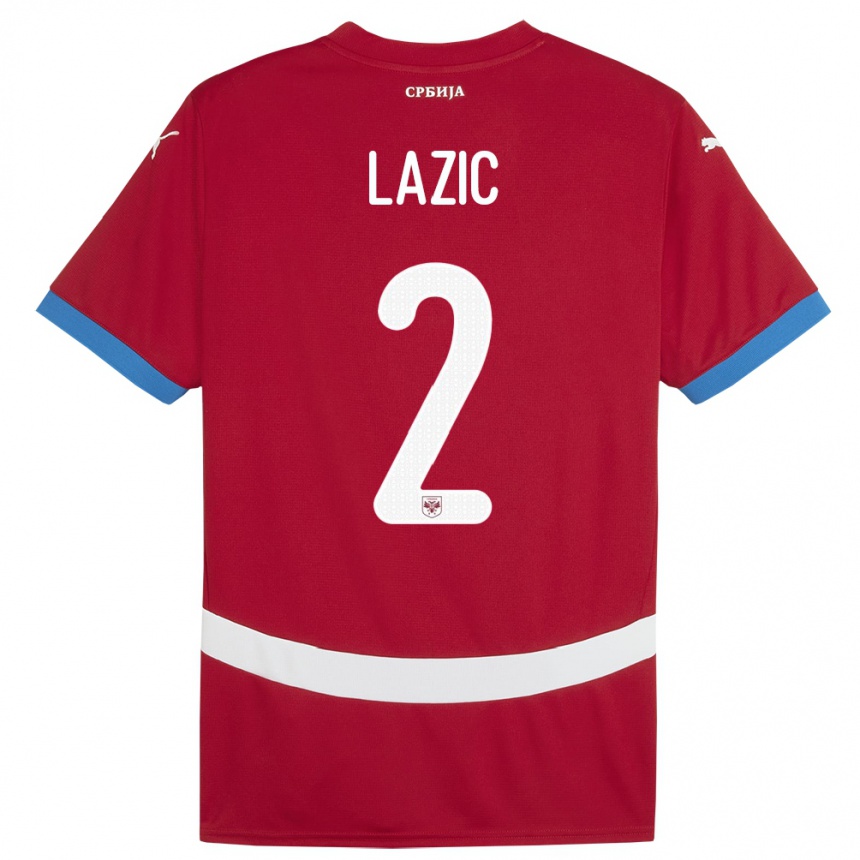 Niño Fútbol Camiseta Serbia Uros Lazic #2 Rojo 1ª Equipación 24-26 México