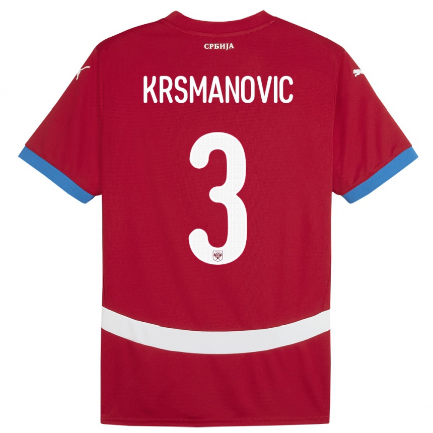 Niño Fútbol Camiseta Serbia Nemanja Krsmanovic #3 Rojo 1ª Equipación 24-26 México