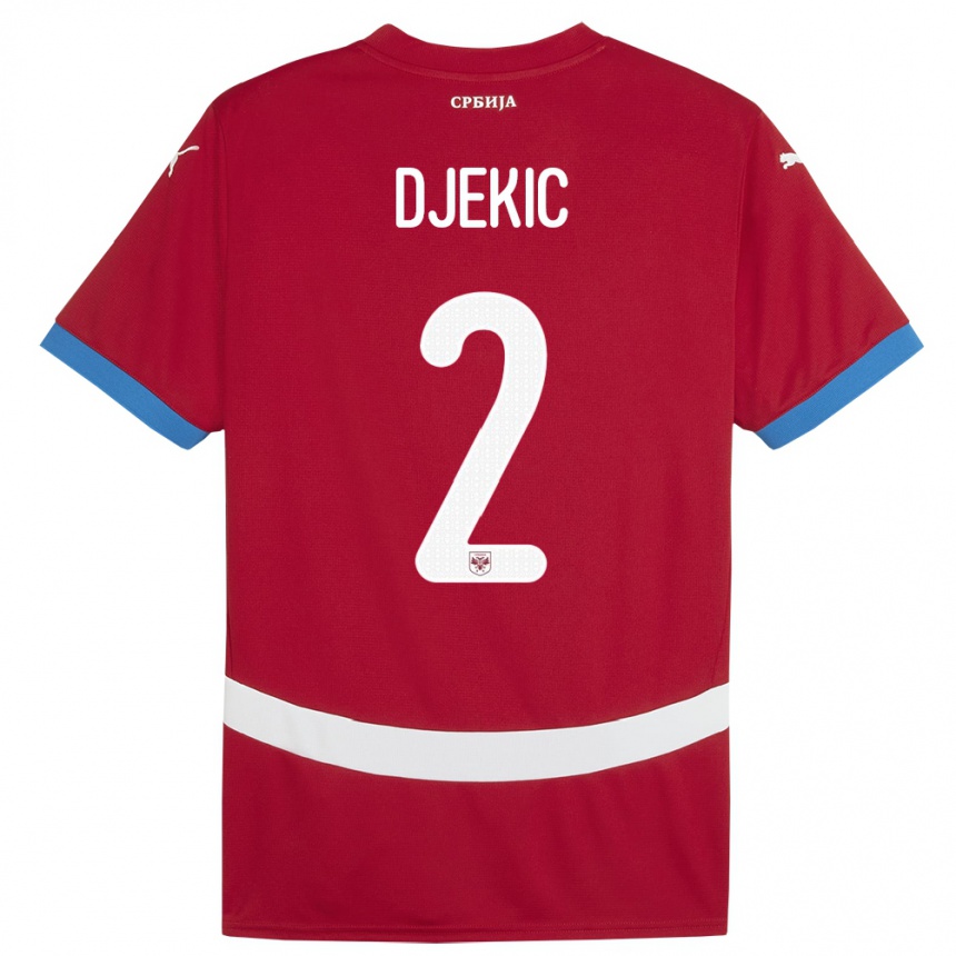 Niño Fútbol Camiseta Serbia Djuro Giulio Djekic #2 Rojo 1ª Equipación 24-26 México